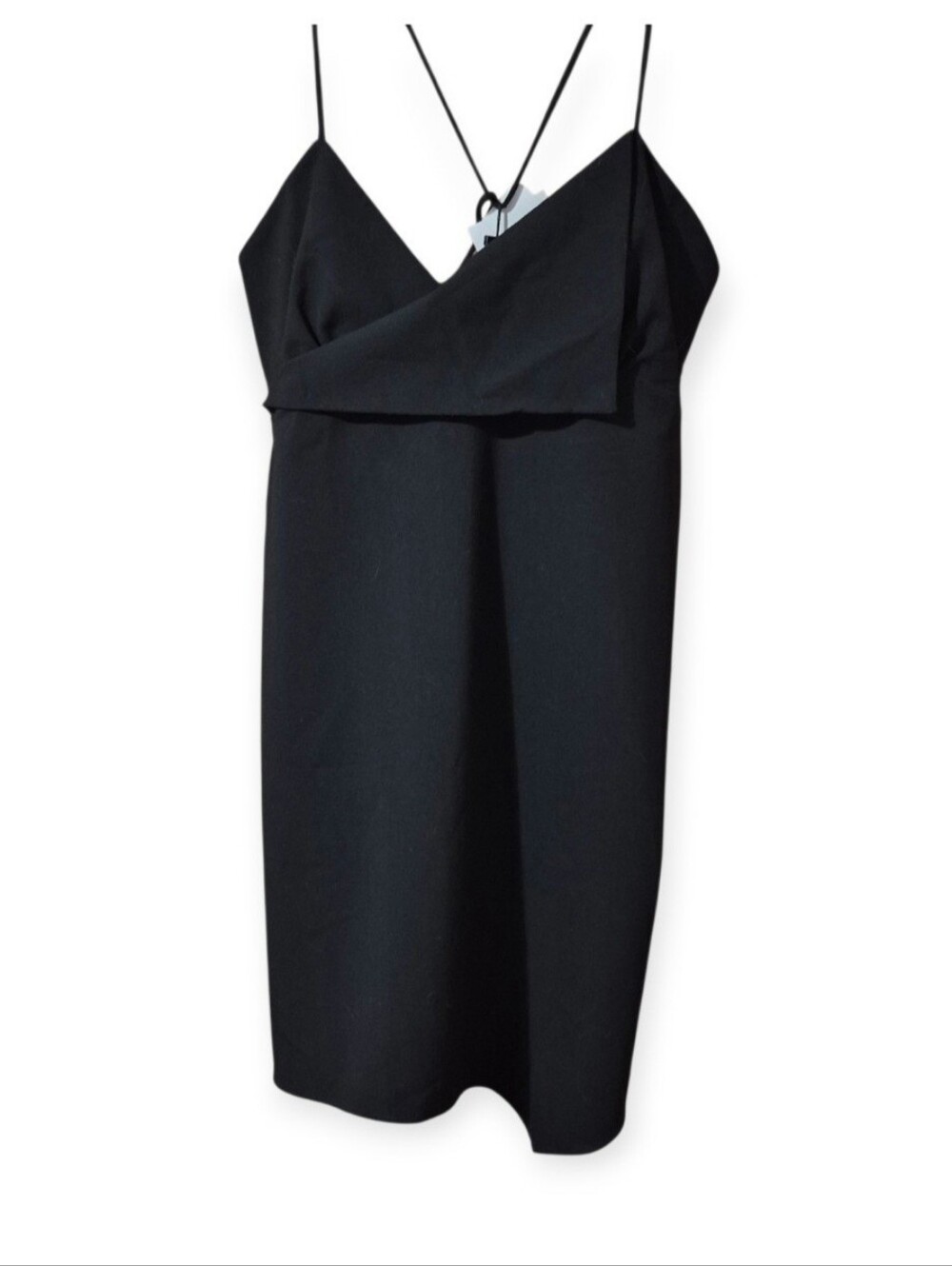 Zara Surplice  Black Spaghetti-Strap Slip V-Neckline Hidden Zip Mini Dress NWT